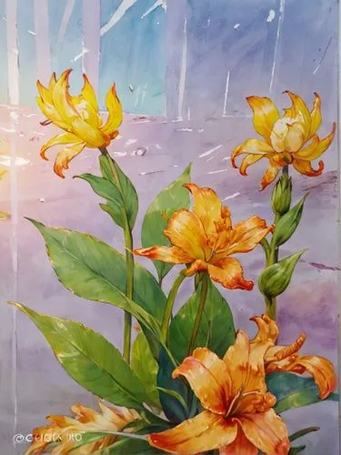 Тень на закате,this is a painting of yellow flowers,flower painting,watercolor flowers,watercolor flower,watercolor background,watercolor painting,the garden marigold