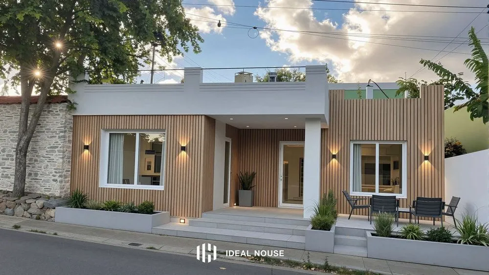the front of a small home with an awning