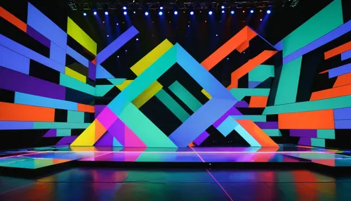 modern tv stage design,dance show,geometry,light,colour,neon,construction,mapping,structures,stage design,scenography,zigzag background,led display,stage curtain,vivid sydney,theater stage,chevrons,th