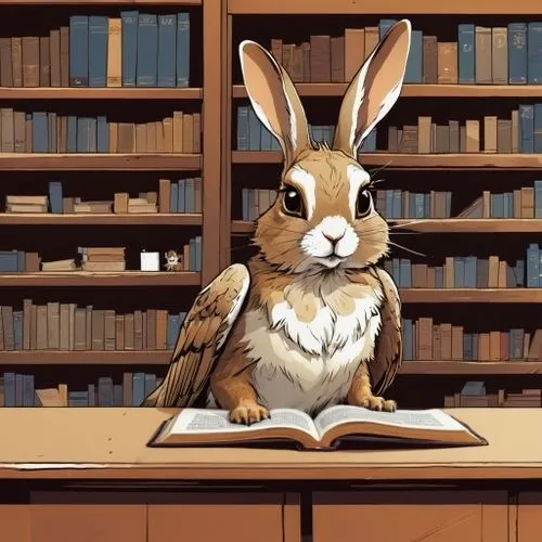 books,a rabbit with big ears is reading a book in the liry,lagomorpha,lawbooks,bunnicula,cartoon rabbit,bibliophile,cartoon bunny,bibliowicz,book wallpaper,library book,brown rabbit,bookworm,booklist,