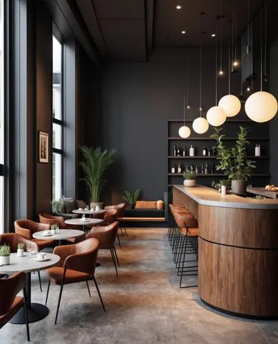 Interior design,an elegant dining area is set up with tables, chairs and plant,fesci,blythswood,andaz,officine,spiga,minotti,Photography,General,Realistic