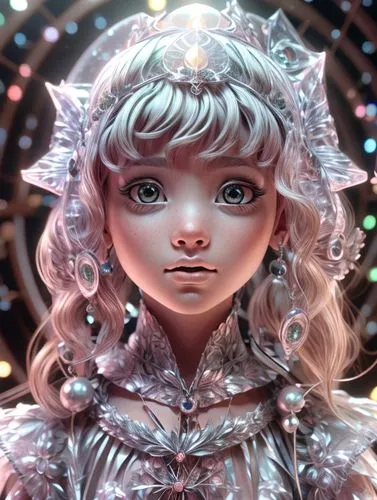 a girl,the snow queen,fantasy portrait,elf,crystalline,violet head elf,ice queen,luminous,mystical portrait of a girl,ice princess,little girl fairy,eglantine,silver,white rose snow queen,christmas an