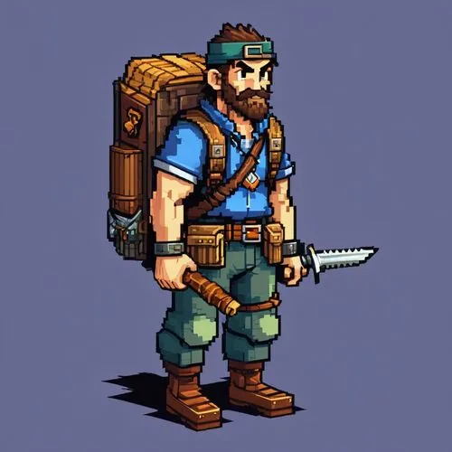 Pixel Art， game character,lumberjax,paleobotanist,frontiersman,barbarian,mercenario,mercenaria,lumberjack,janitor,mercenary,lumberman,woodcutter,adventurer,woodsman,sarutobi,swordsmith,barbarigo,ventu