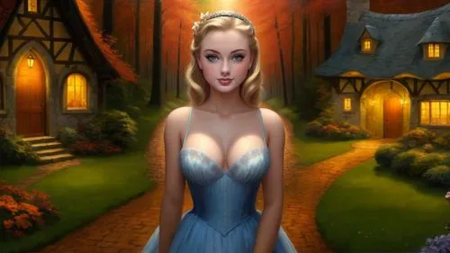 Romantic masterpiece oil painting, cute girl portrait, nostalgic 1950's style kitsch, breathtaking beautiful Autumn woods landscape, mystifying majestic fantasy forest park scenery, hidden medieval co