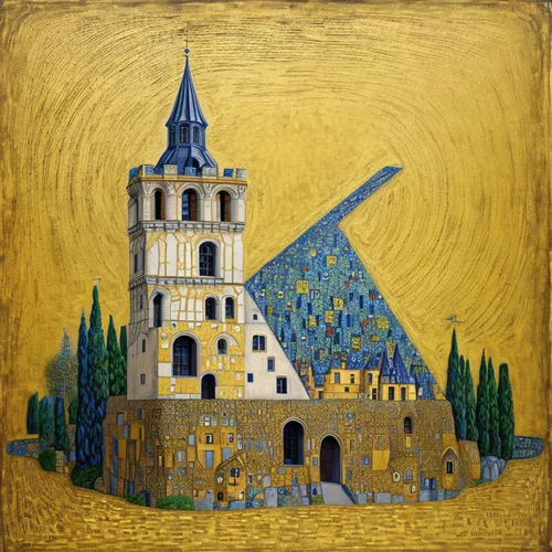 castle, creative, Gustav Klimt style,notre dame de sénanque,saint michel,church painting,mole antonelliana,notredame de paris,braque du bourbonnais,notre-dame,post impressionism,matthias church,vincen