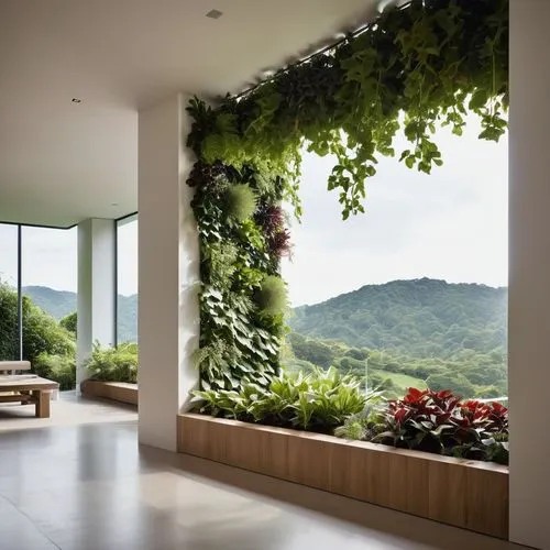 The space should feature large windows that allow ample natural light to flow in, creating a warm and soft illumination throughout. Include a variety of plants in different sizes, such as a mix of lar