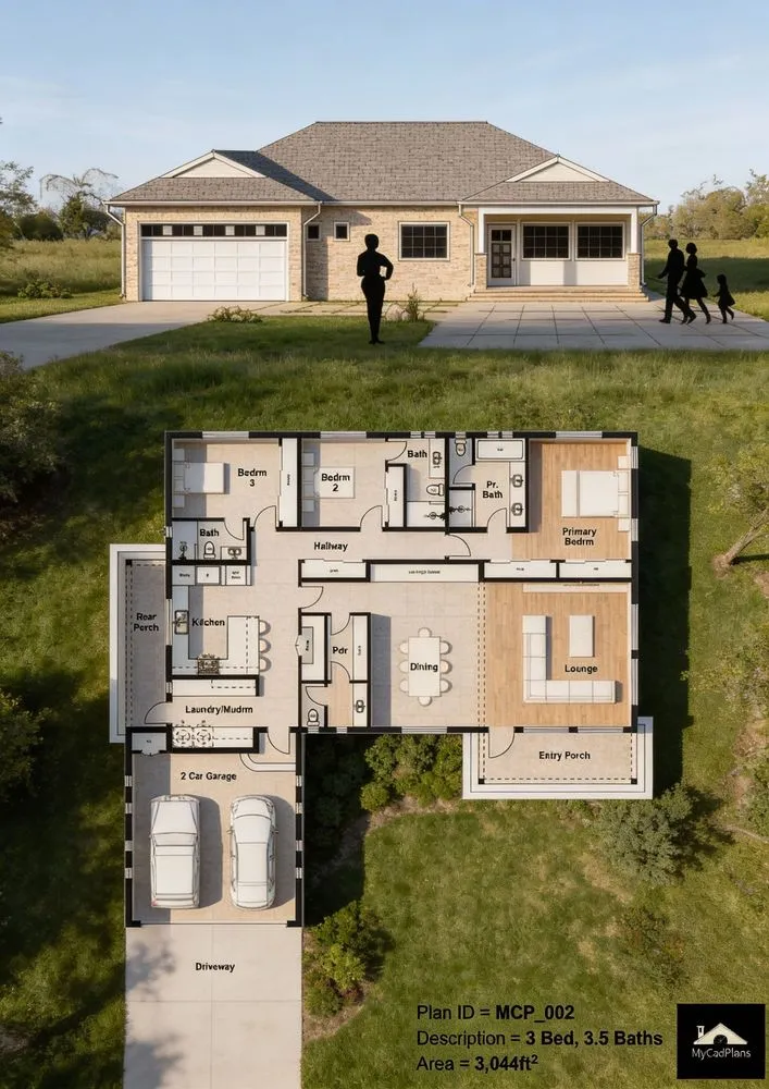 a diagram of an open floor plan, with living area and separate garage