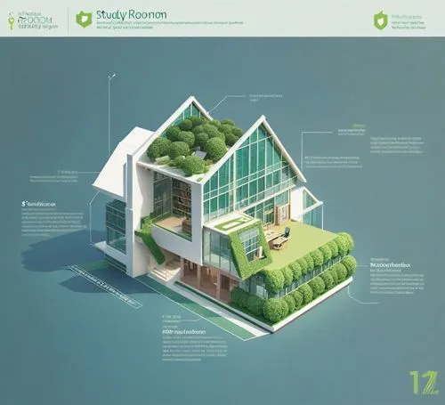 a building with many different features that includes trees,passivhaus,greentech,greenhut,cleantech,smart home,smart house,ecotrust,greenhouse effect,vivienda,bioenvision,envirocare,ecological sustain