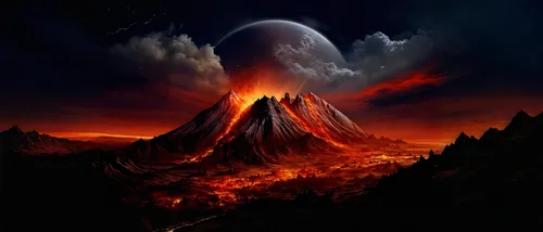 an illustration depicting the alien mountains of another planet,volcanic,volcanic eruption,volcanism,krafla volcano,volcanic landscape,calbuco volcano,eruption,the volcano,eruptive,lava,volcanos,fire 
