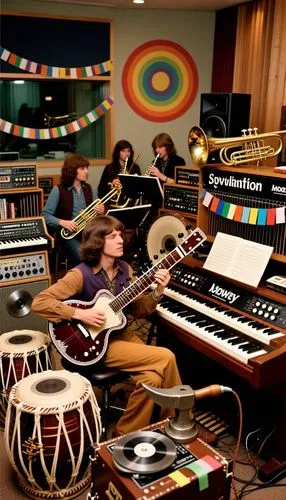 1966–1970: Psychedelic pop to progressive rock. Studio as instrument: ADT, varispeed, tape loops, reversed tapes, Mellotron flutes & strings, sitar, swarmandal, Lowrey organ, Moog synth, harmonium, or