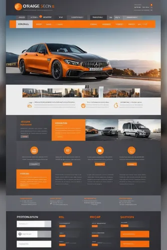 
a modern website professionnal with orange and grey color, hero section, glass style,landing page,web mockup,website design,wordpress design,web design,flat design,car rental,webdesign,mclaren automo