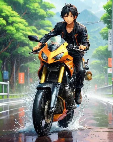 By Tun Tun, a cute guy,  wet whole body, casual outfit, energicity, beautiful face, beautiful legs, light orange eyes, very happy face, full body, colorful colors, detailed background, beautiful highw