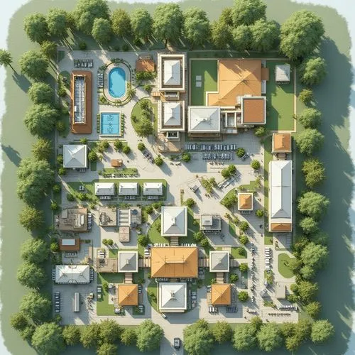 Design a project called "Senior City" aimed at accommodating elderly people. The "Senior City" should feature a comprehensive space for advanced age individuals, including: parking lots, bus stops, mu