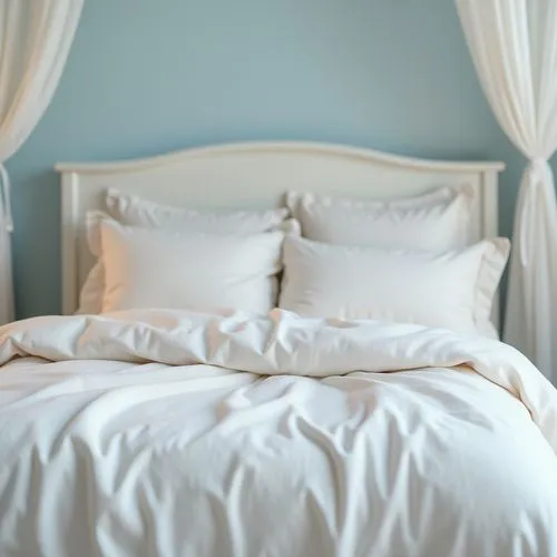 exclusive kids room bed elegant decoration on bed,delicate ,pastel colors,blured background,zoom focus,linen,white bed
,a bed with three pillows on the side,blue pillow,bedspreads,bedsheets,duvets,bed