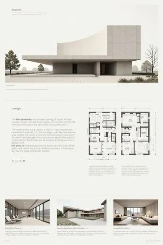 A professional architectural presentation board with a Pure background and a clean, minimalist design layout. The board includes:
Top Section: On the top left, a photorealistic render of a contempora