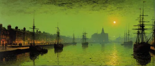 Achat Copie Tableau : Liverpool de Wapping de John Atkinson Grimshaw | Most-Famous-Paintings.com,john atkinson grimshaw,lev lagorio,evening atmosphere,night scene,bremen,pea soup,mystery book cover,ga