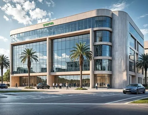  museum building color with futuristic architectural modern ,a large building that has people walking on the side,office building,headquarter,the palm,car showroom,company building,pharmacies,date pal