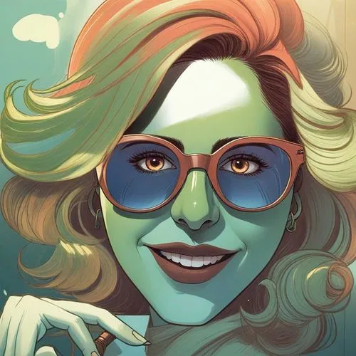 a portrait illustration of a woman with sunglasses,vector illustration,dazzler,marina,retro woman,vector art,vector graphic