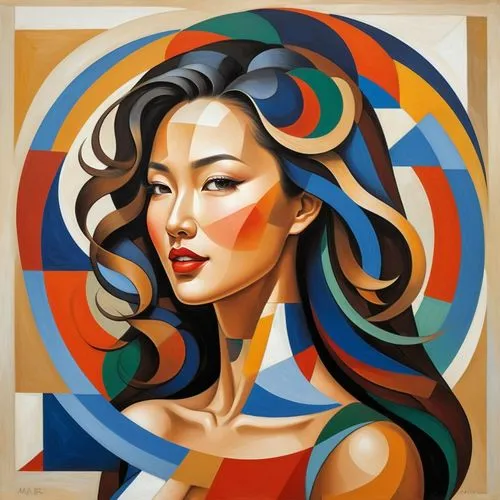 the painting of a woman has many different colors,cool pop art,pop art style,wpap,pop art woman,fashion vector,asian woman,pop art girl,nielly,vietnamese woman,adobe illustrator,iconographer,art deco 