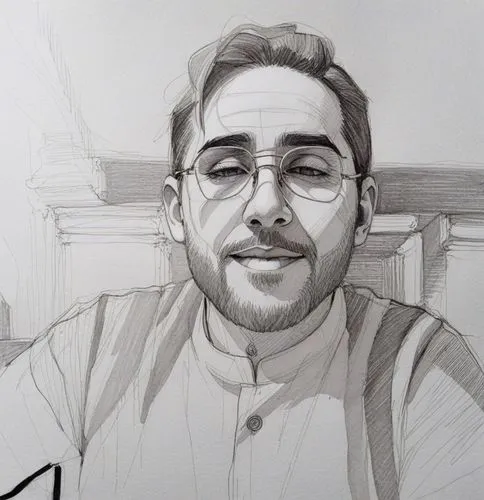 a pencil sketch of a man in glasses,norota,aronofsky,mirwaiz,khatami,muszaphar,balasaheb