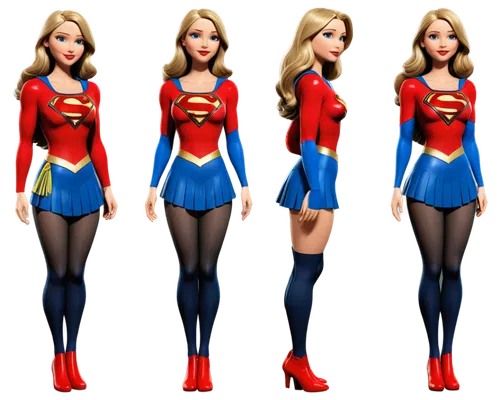 Create only high resolution, pixar 3d style, realist, 4k, character sheet style images like a paper doll, A pose. Create a beautiful and sexy super girl by dc comics studio. Her face must be like that