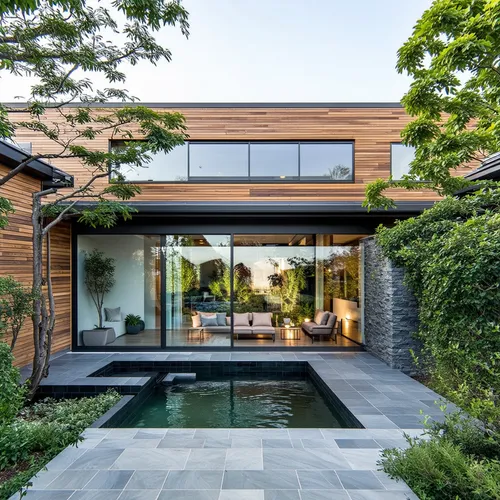1building,an empty pool inside the backyard of a modern house,modern house,pool house,luxury home,modern architecture,bridgehampton,landscaped