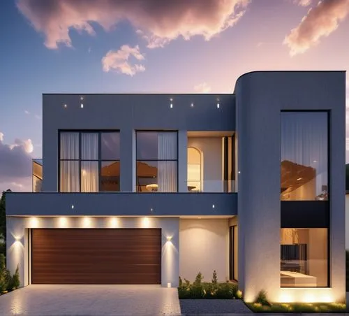 modern design house, garage door, driveway,modern house,modern architecture,smart home,smart house,luxury real estate,modern style,house sales,3d rendering,cubic house,cube house,beautiful home,luxury