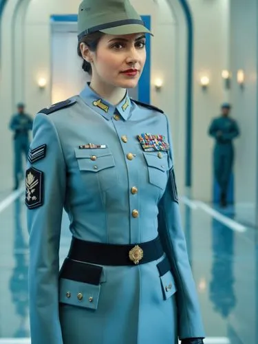 Modern female military officer,an officer is dressed in an uniform with ons,servicewoman,neerja,vidya,lieutenant,yuri gagarin,policewoman,zofia,mandira,military uniform,cadet,attendant,a uniform,oberl