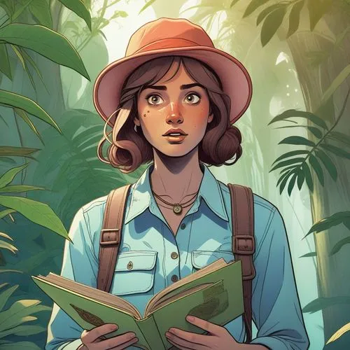 Lost Explorer: A bold and adventurous young man in his early thirties, with a determined gaze and a thirst for discovery, navigating the dangers of the wild with unwavering courage. Wilderness Hunter: