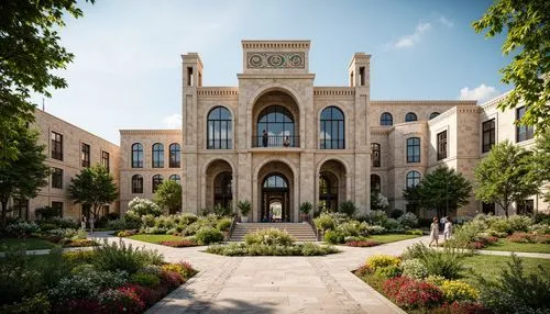 Historic monument, fusion architecture, cultural heritage, ancient ruins, restored structures, modern twist, sleek metal accents, glass inserts, intricate stone carvings, ornate decorations, vibrant c