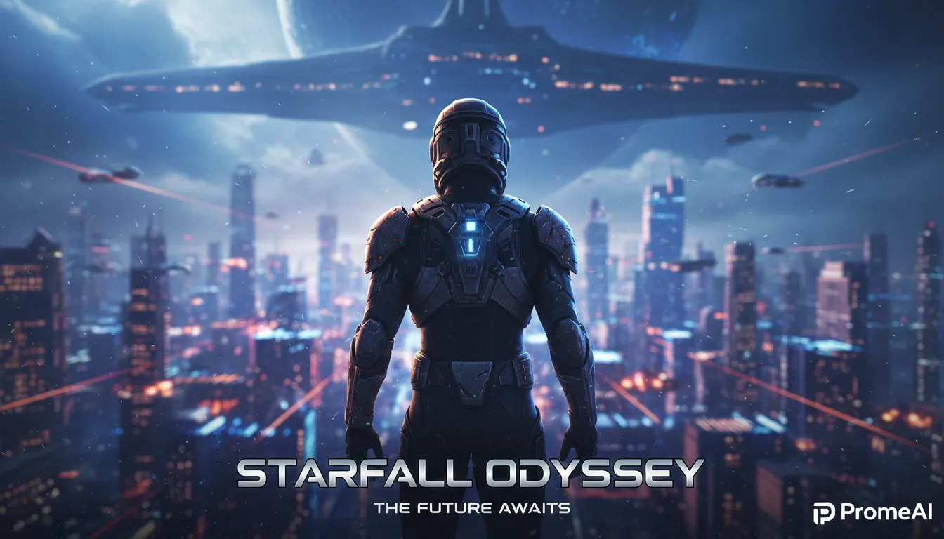 Ein episches Sci-Fi-Filmplakat, erstellt mit PromeAI, das einen dramatischen Effekt mit geringer Schärfentiefe zeigt, bei dem die Hauptfigur scharf vor einer unscharfen, futuristischen Stadtlandschaft abgebildet ist.