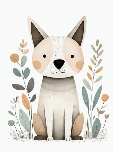 A cute dog clipart, organic forms, in the style of Jon Klassen, desaturated light and airy pastel color palette, nursery art, white background








,dog illustration,welsh corgi pembroke,little fox