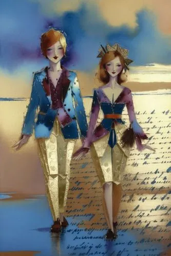 Н а закате,two young women are dressed up in costume,troubadours,vintage boy and girl,waltz,young couple,boy and girl,dancing couple