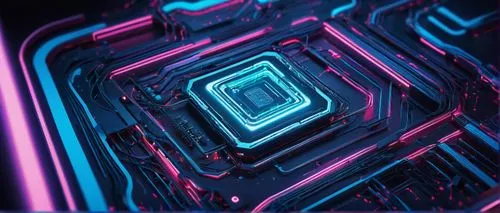 AI-generated image, futuristic digital art, vibrant neon lights, circuit board patterns, robotic elements, metallic materials, sleek lines, minimalist composition, low-angle shot, dramatic lighting, h