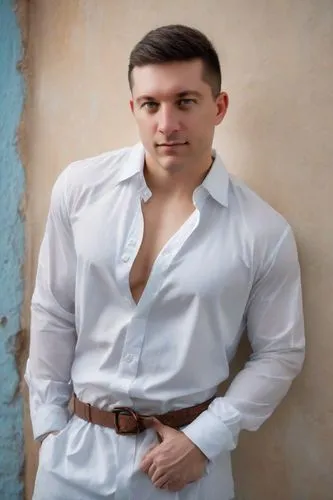 Chuva molhado strongman,a man with his shirt down posing for the camera,yandarbiev,goncharov,vorobiev,bocharov,guayabera,milosevski