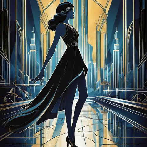 Design a poster inspired by 1920s Art Deco.,art deco woman,art deco,art deco background,transistor,roaring twenties,great gatsby,art deco ornament,sci fiction illustration,art deco frame,cinderella,ve