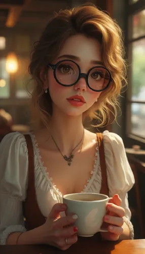 drinking her coffee,the young lady in glasses is holding her cup,woman drinking coffee,woman at cafe,coffee background,barista,coffee tea illustration,girl with cereal bowl
