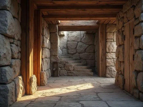 Rustic stone walls, worn wooden planks, rough-hewn granite columns, distressed metal panels, reclaimed wood accents, earthy color palette, natural materials, organic forms, brutalist architecture, for