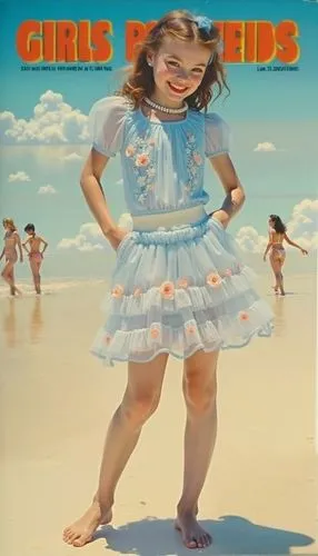 Magazine cover with title "Summer and Sun" written in playful font at the top of the page and issue number at the bottom right corner, article title "Girls take it all off" in the middle of the page, 