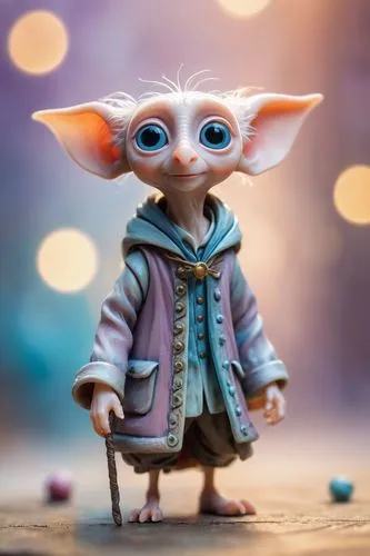 shabby chic dreamy mist pastel junk journals 
whimsical cute quirky harry potter style Dobby with big eyes in odd clothings, tamara laporte style, 
swirling magical fairytale abstract art style,a figu