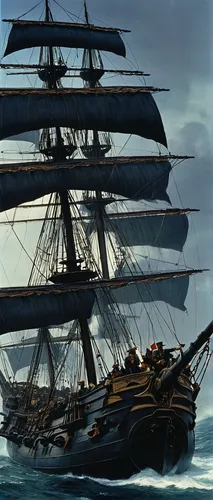 Imagine a corsair ship sailing through treacherous waters while its crew fights off sea monsters and pirates.,galleon ship,barquentine,full-rigged ship,galleon,three masted sailing ship,three masted,s