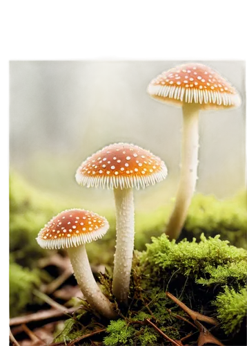 Fungi, various species, colorful caps, white stems, intricate gills, earthy tones, mossy surroundings, forest floor, morning dew, soft natural light, macro shot, shallow depth of field, warm color ton