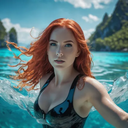 Flirting and seductive twist , and she plays in the water with a sultry expression ,a woman in a bathing suit is your new crush , Dont show your GF ,underwater background,naiad,siren,under the water,m