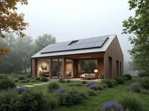 Diseña planos arquitectónicos innovadores para viviendas autosustentables con energía solar. Las viviendas deben optimizar el aprovechamiento de la luz natural y la ventilación cruzada, incorporando p