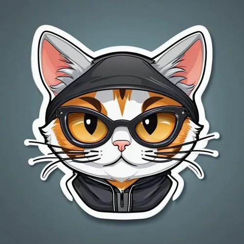 Digital sticker with the cartoon face of a hacker cat with big and cute eyes in 4k
,cat vector,suara,telegram icon,cartoon cat,lab mouse icon,kitka,vector illustration,clipart sticker,rimau,kitta
