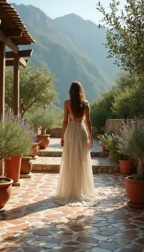 a woman is standing on some steps,girl in a long dress from the back,eurythmy,amanresorts,girl in a long dress,cafayate,bergersen