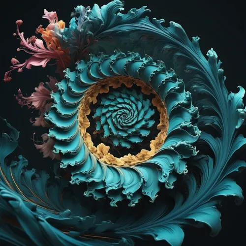 Describe a mesmerizing spiral that evokes feelings of serenity and tranquility in a peaceful landscape.,fractals art,fractal art,colorful spiral,fibonacci spiral,fractals,apophysis,spiral,fractal,spir