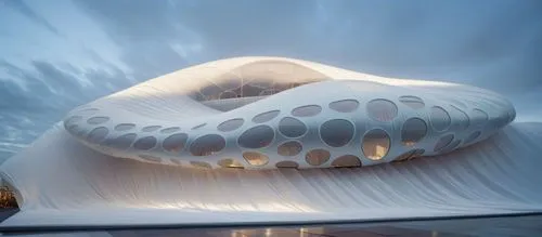 an interesting structure with large holes and wavy wavy, wavy - shaped material,cocoon,protoplasm,pilgrim shell,inflatable,inflatable mattress,porcelain