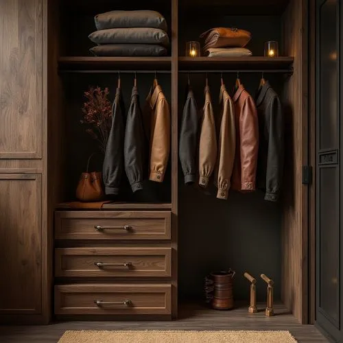  interior design,a large open closet with brown walls and drawers,walk-in closet,mudroom,wardrobes,wardrobe,armoire,dresser,Photography,Documentary Photography,Documentary Photography 01