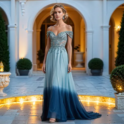 increase image quality.,a woman in a baby blue off shoulder evening dress,ball gown,a floor-length dress,evening dress,ballgown,ballgowns,gown,elegant,long dress,elegance,bridesmaid,enchanting,jasmine